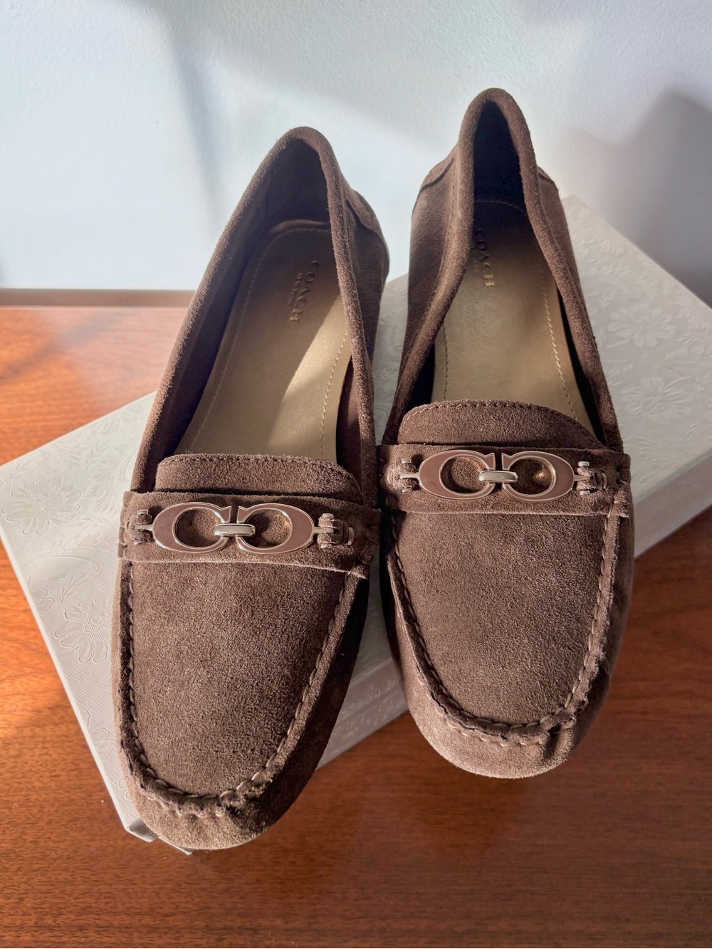 Coach Brown Suede Driving Loafers Size 10 NEW never worn!